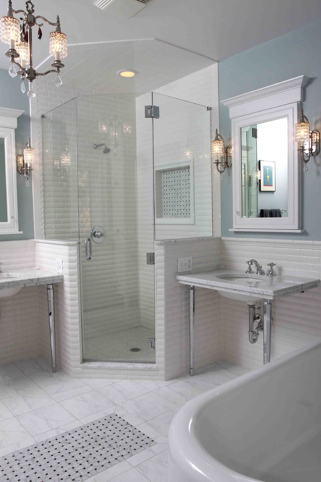 Corner Shower Kits Bathroom Traditional with Basketweave Accent Basketweave Tile