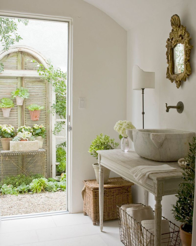Corner Sink Vanity Powder Room Mediterranean with Antique Floor Antique Floors