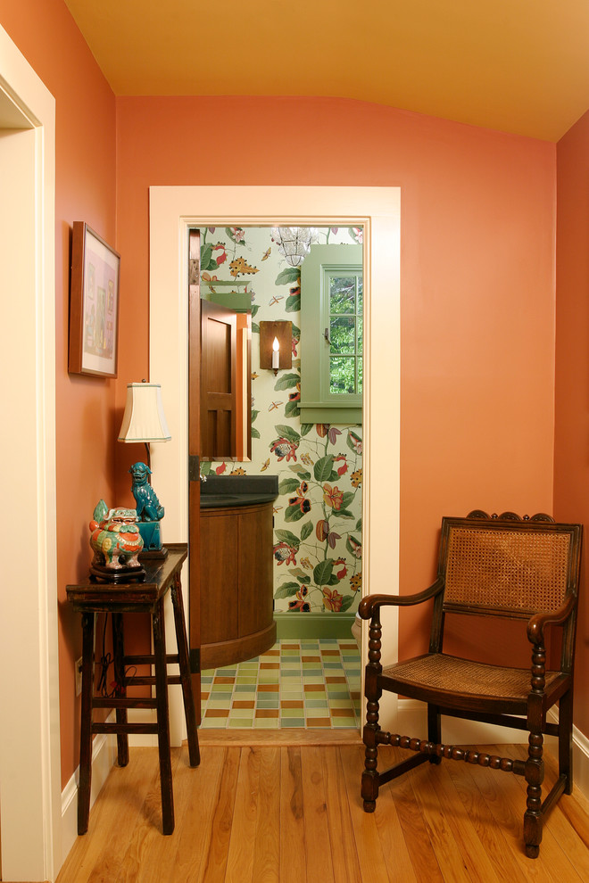 Corner Sink Vanity Powder Room Traditional with Botanical Bowed Vanity Color