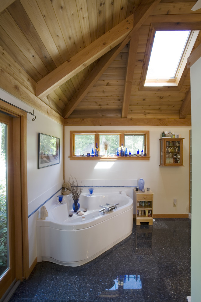 Corner Soaking Tub Bathroom Traditional with Bathroom Blue Glass Cathedral