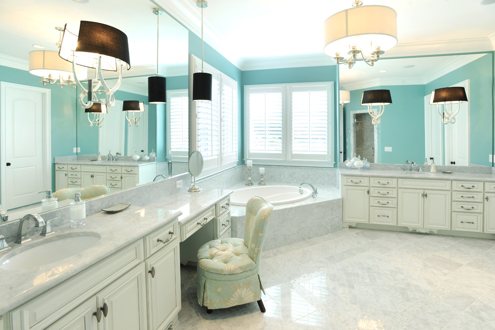 Corner Tub Ideas Bathroom Traditional with Bathroom Bright Blue Walls