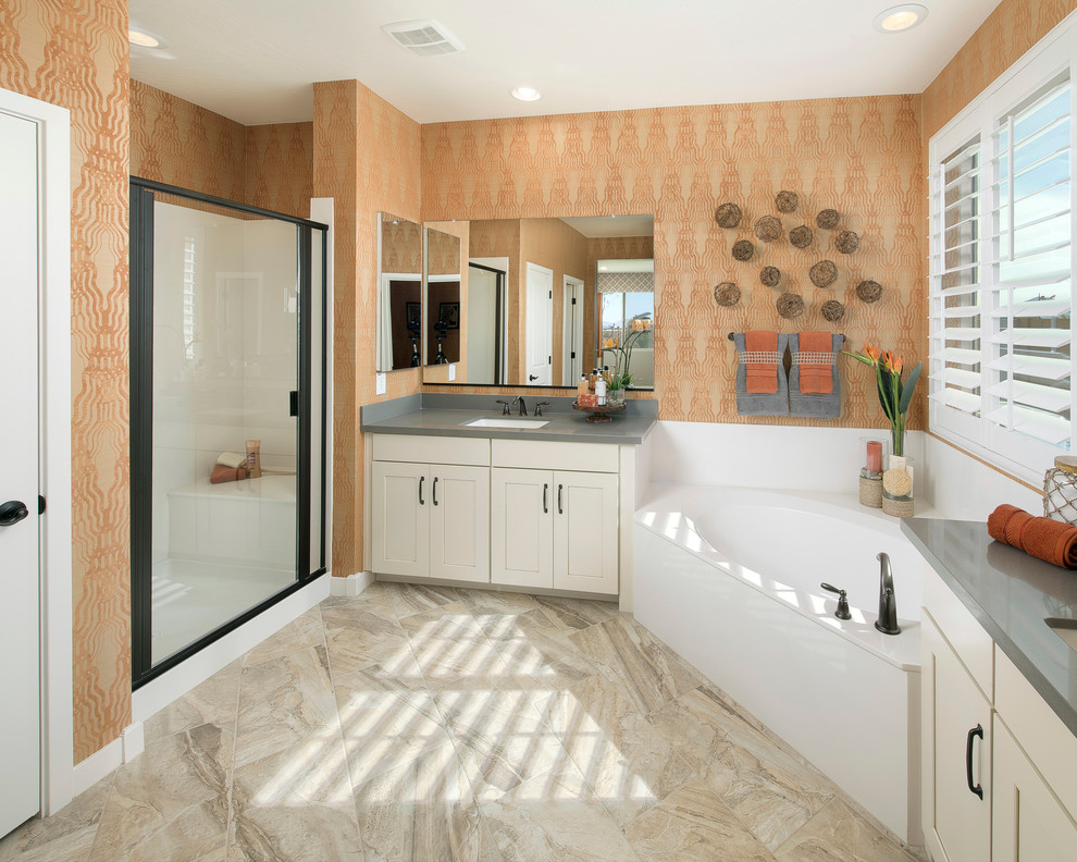 Corner Tub Ideas Bathroom Transitional with Corner Tub Double Vanities