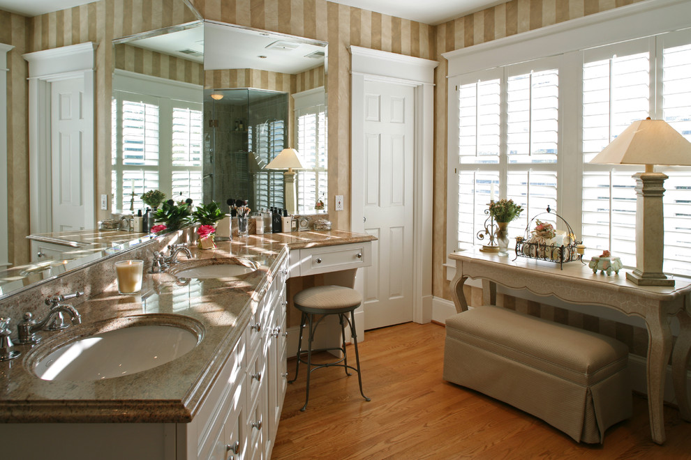 Corner Vanity Sink Bathroom Traditional with Beige Bench Seat Custom