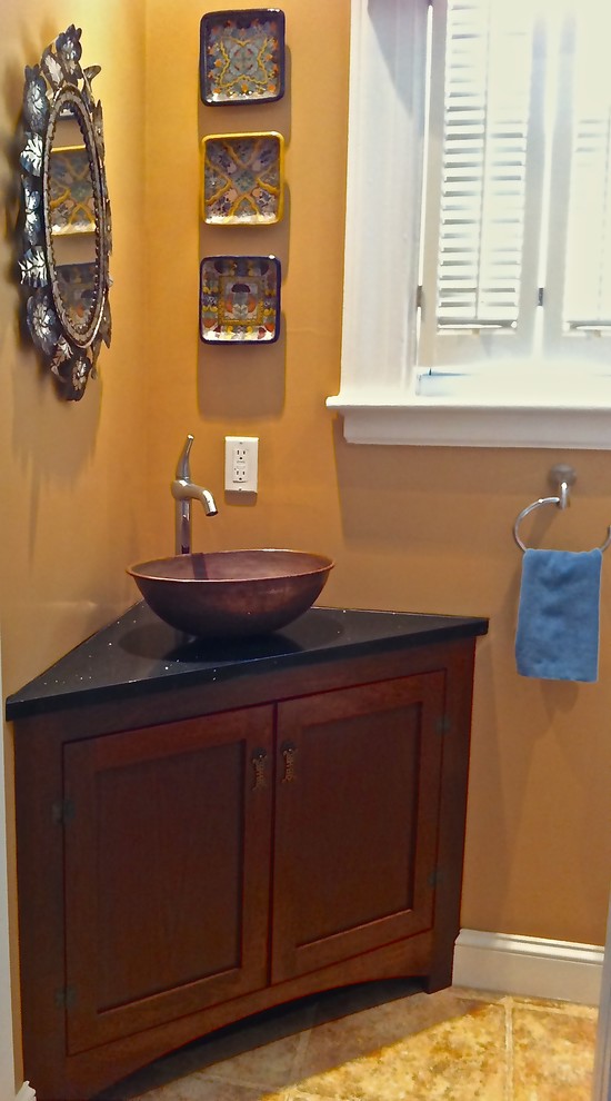 Corner Vanity Sink Spaces Transitional with Cherry Vanity Corner Vanity