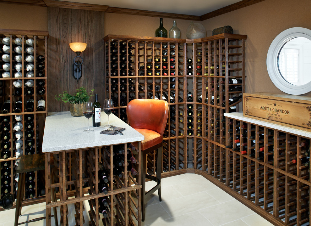 Corner Wine Rack Wine Cellar Beach with Brown Walls Crown Moulding