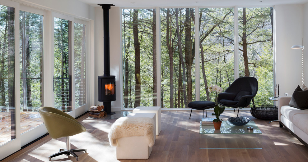 Corner Wood Burning Stove Living Room Contemporary with Balcony Black Chair And