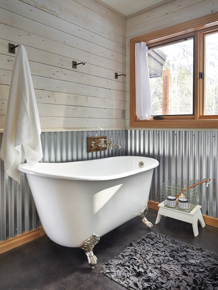 Corrugated Metal Wainscoting Bathroom Contemporary with Chair Rail Clawfoot Tub