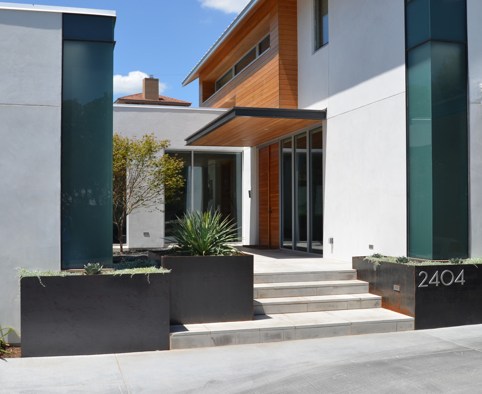 Corten Steel Planters Exterior Modern with Address Numbers Cantilevered Douglas