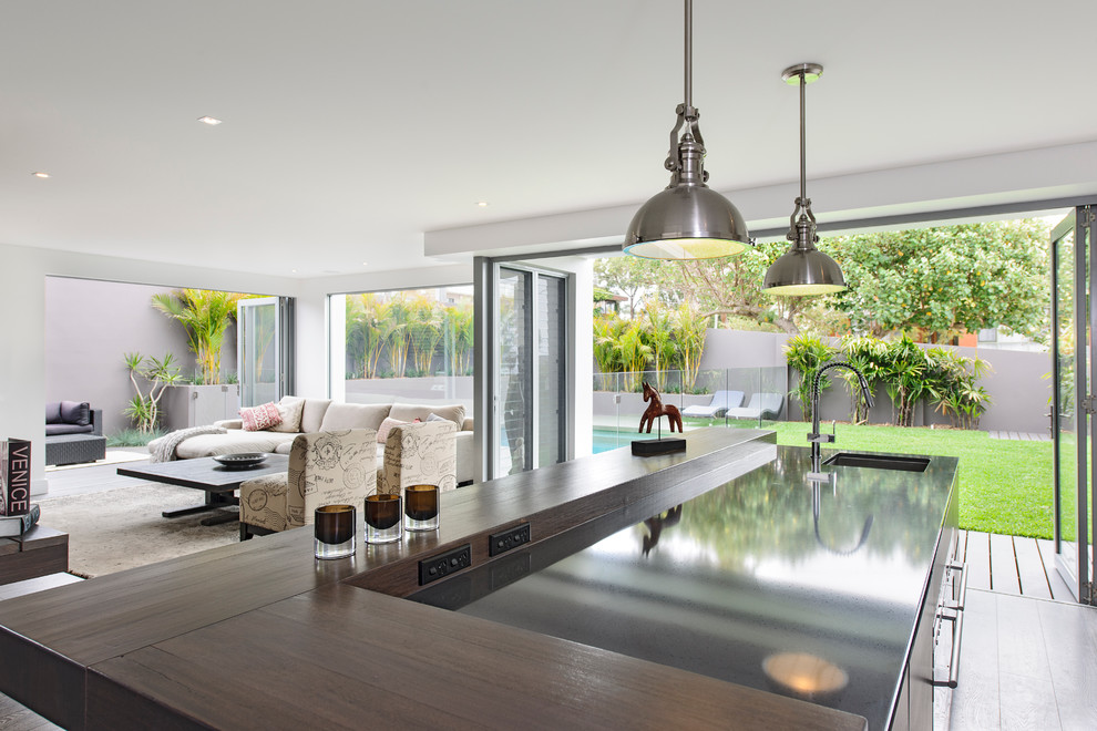 Counter Height Bench Kitchen Contemporary with Bifold Door Dark Bench