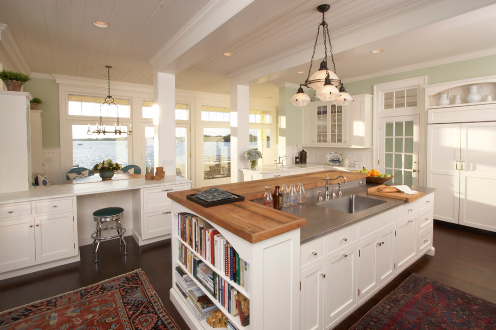 Counter Height Island Kitchen Beach with Book Shelves Bookshelves Built In
