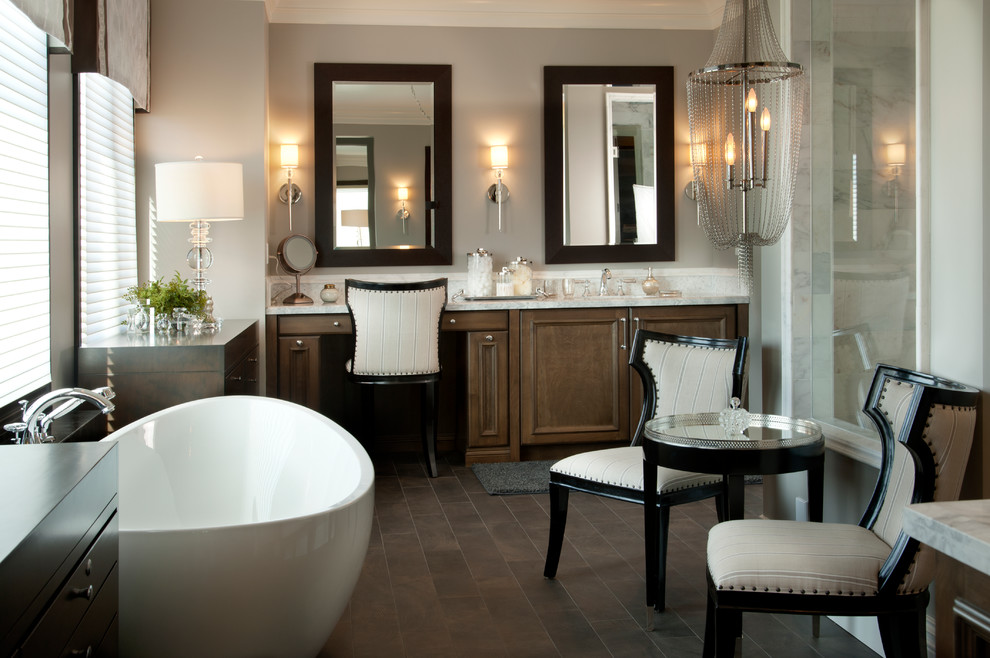 Counter Stool Height Bathroom Transitional with Bathtub Chandelier Chrome Sconce
