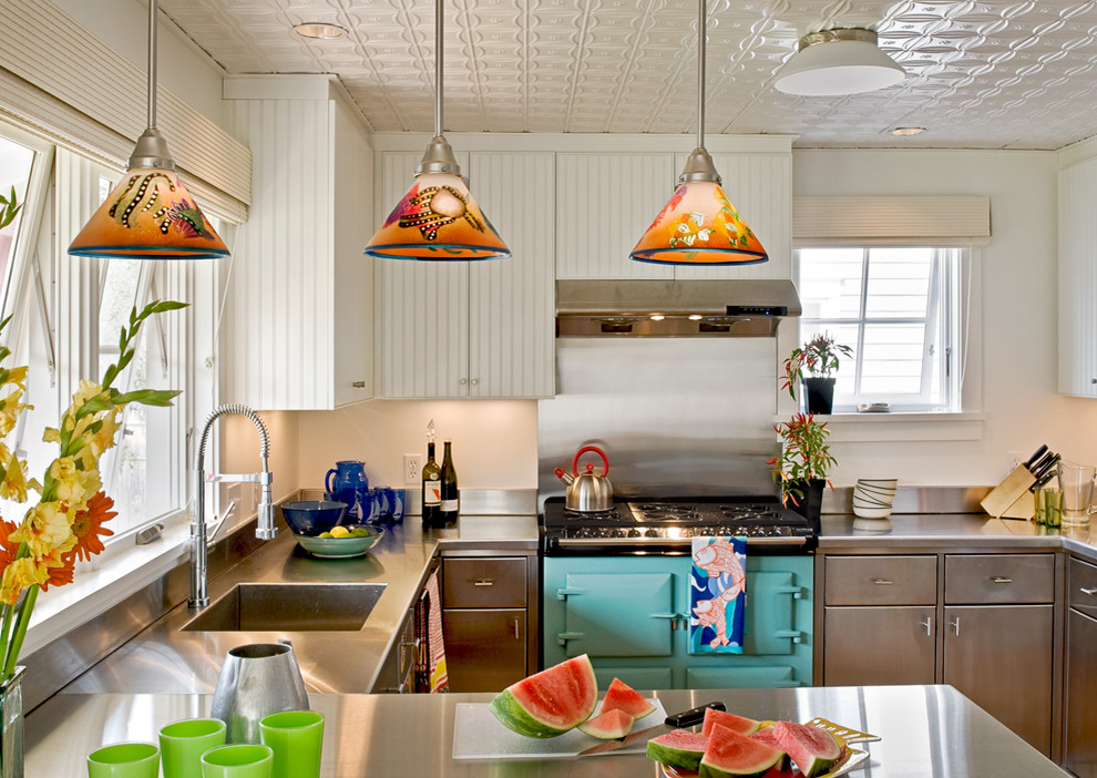 Counter Top Stove Kitchen Beach with Bead Board Blue Stove