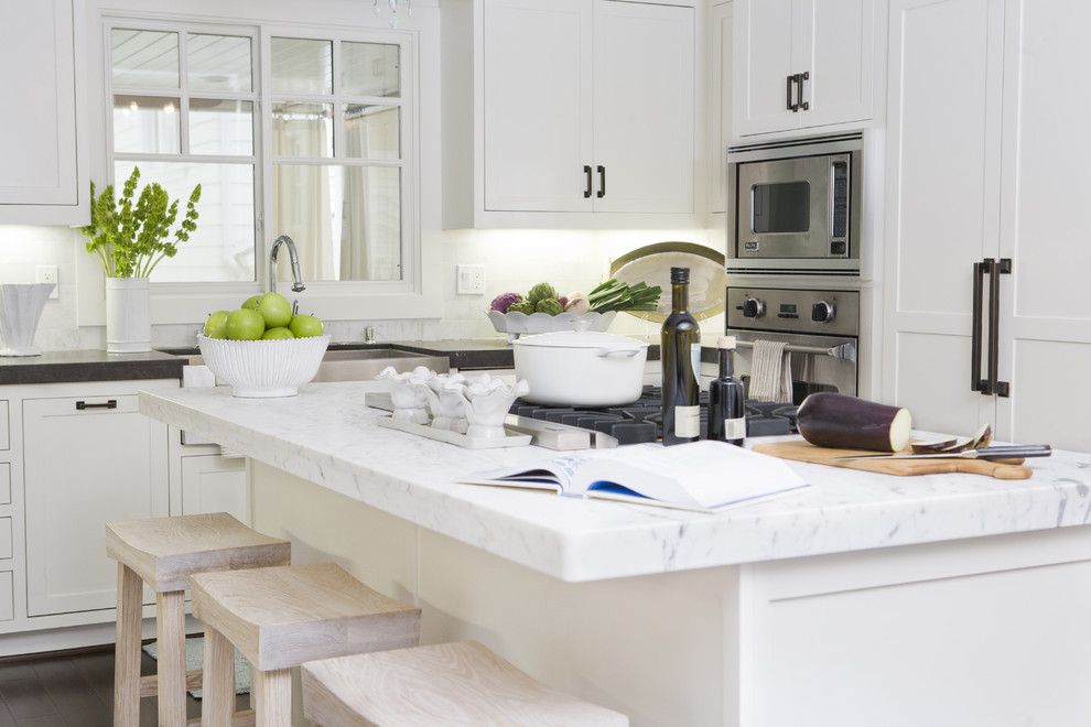 Counter Top Stove Kitchen Beach with Breakfast Bar Calacatta Marble