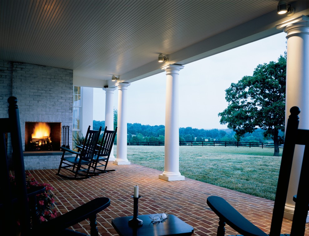 Cover Patio Ideas Patio Farmhouse with Brick Column Fireplace Patio