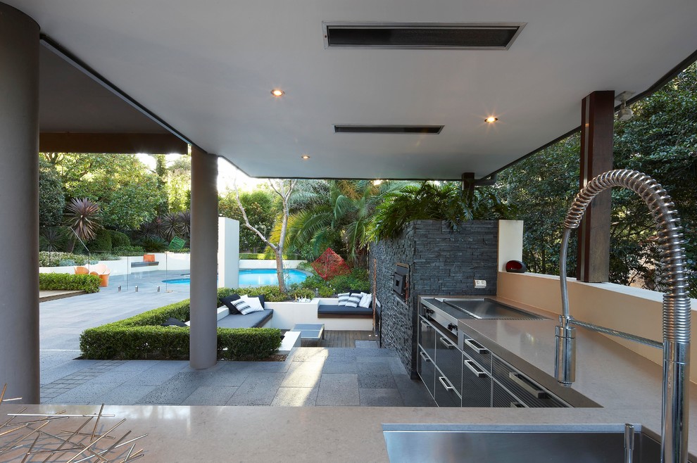 Covered Outdoor Kitchens Patio Contemporary with Aquatic Built in Bench Seat