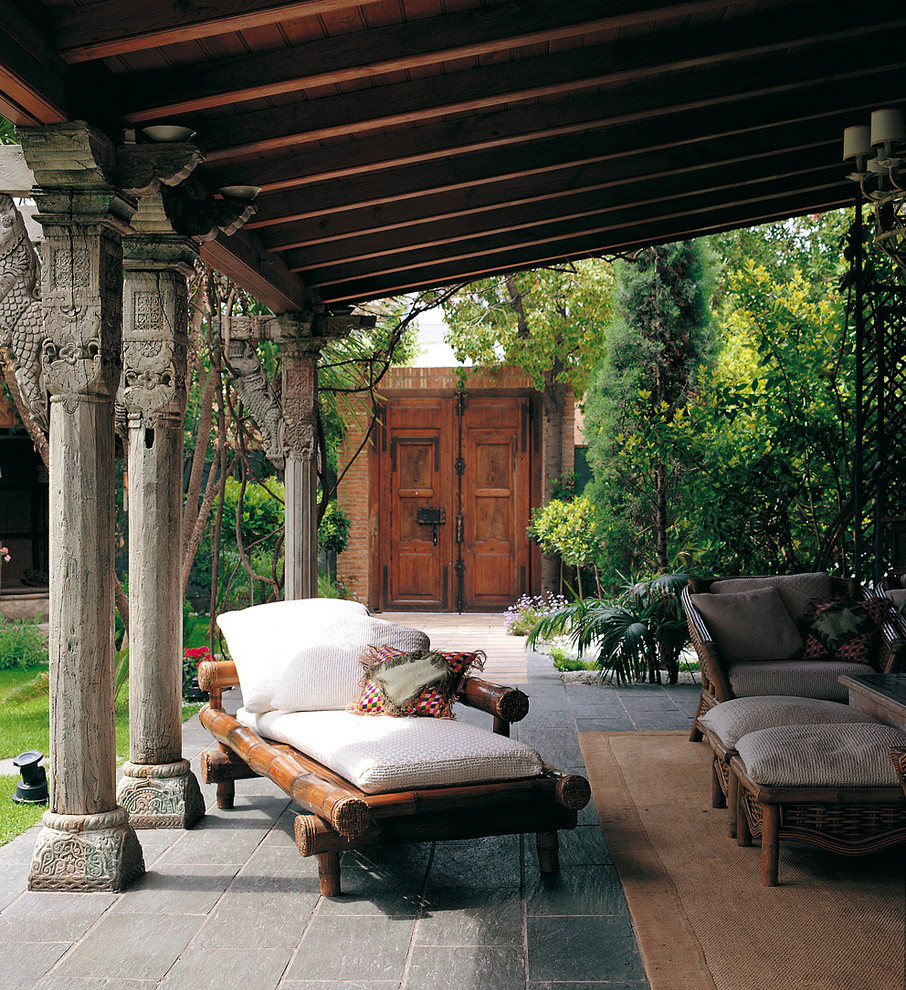 Covered Outdoor Patios Patio Mediterranean with Area Rug Bamboo Courtyard