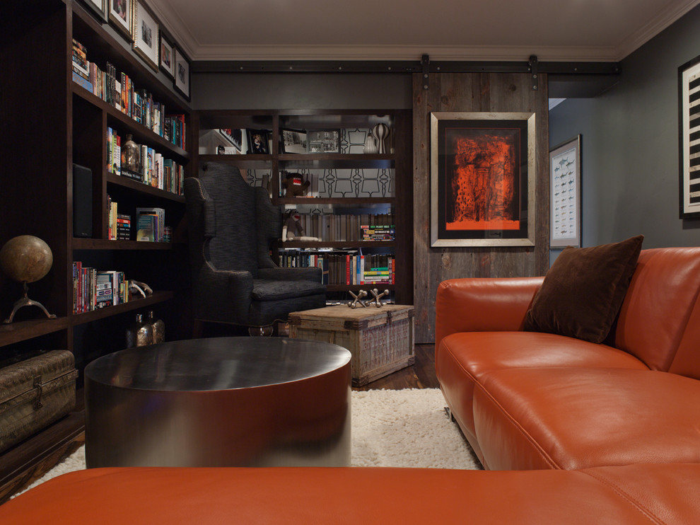 Coverings for Sliding Glass Doors Home Theater Contemporary with Barn Door Bookshelves Chest