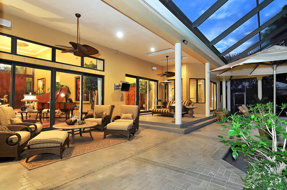 Coverings for Sliding Glass Doors Patio Tropical with Brick Paving Ceiling Fan