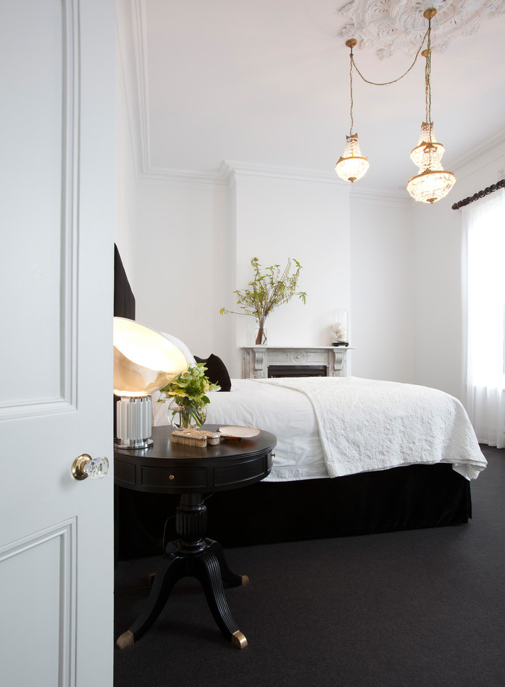 Coverlet vs Duvet Bedroom Contemporary with Black and White Ceiling