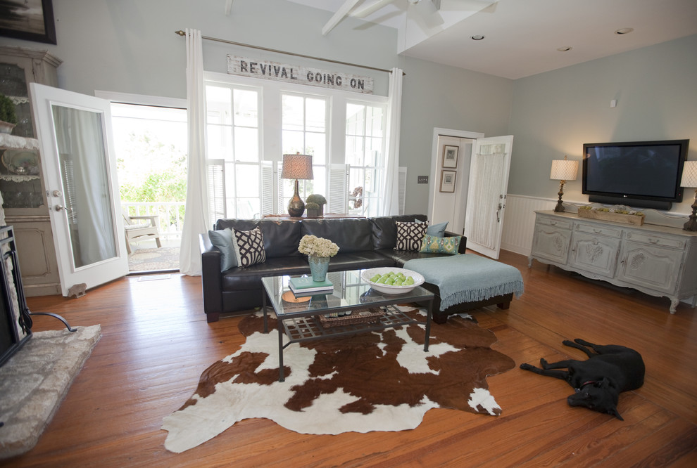 Cow Hide Rug Living Room Farmhouse with Antique Signs Antiques Ara