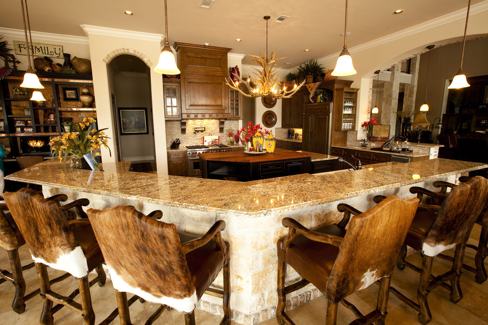 Cowhide Bar Stools Kitchen Traditional with Antler Chandelier Hair On
