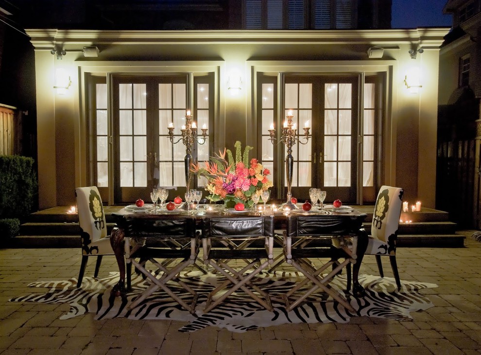 Cowhide Zebra Rug Patio Traditional with Candelabra Directors Chair Floral