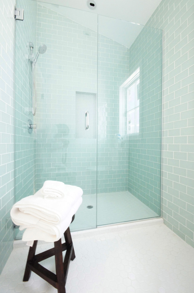 Cracked Glass Tile Bathroom Contemporary with Aqua Tiles Clear Glass