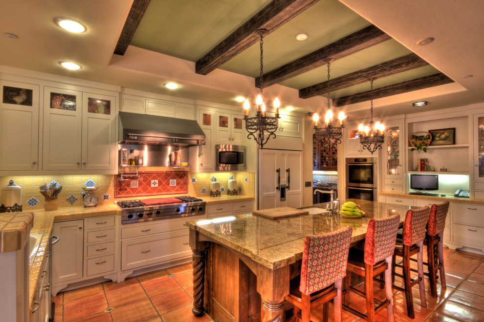 Crackled Subway Tile Kitchen Mediterranean with Old Spanish Style Spanish