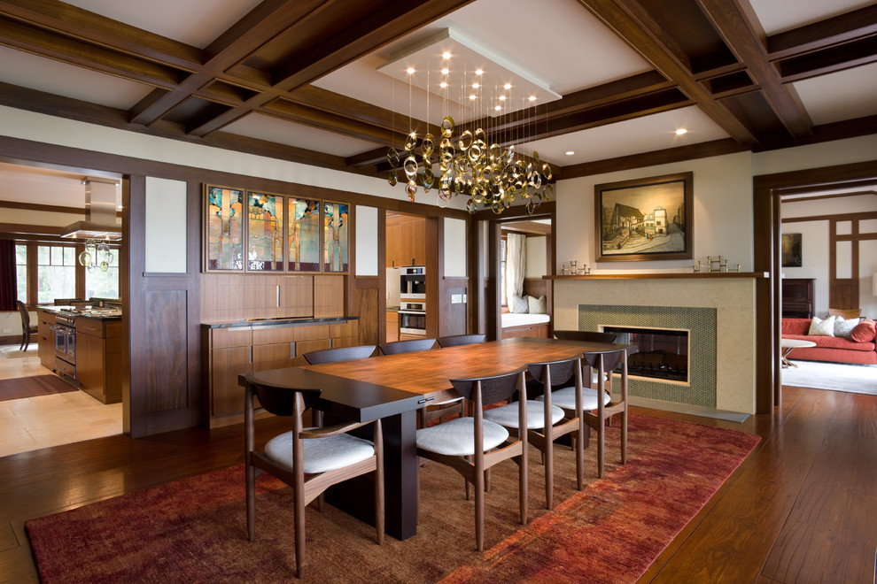 Craftsman Dining Table Dining Room Transitional with Atelier Lapchi Ceiling Detail