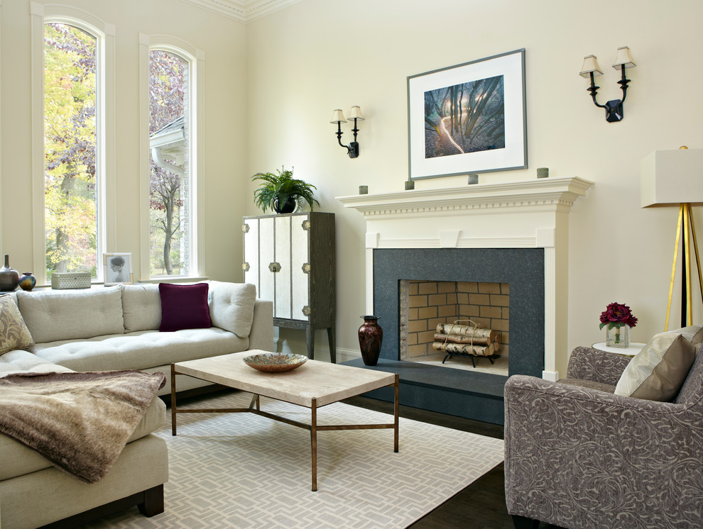 Craftsman Fireplace Surround Living Room Transitional with Arched Windows Aubgergine Bar