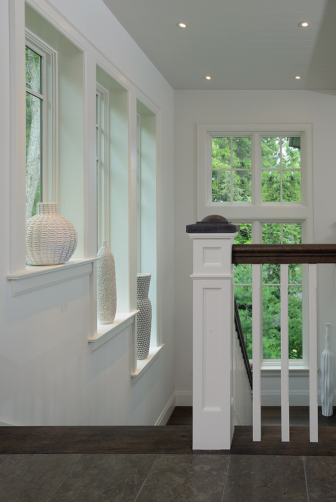 Craftsman Newel Post Staircase Contemporary with Dark Stained Wood Newel