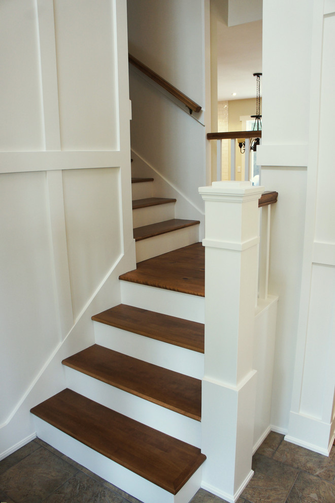 Craftsman Newel Post Staircase Traditional with Ceramic Tile Craftsman Craftsman