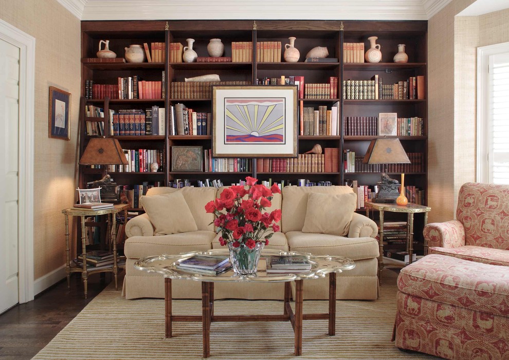 Craftsman Style Bookcase Family Room Traditional with Area Rug Artwork Beige