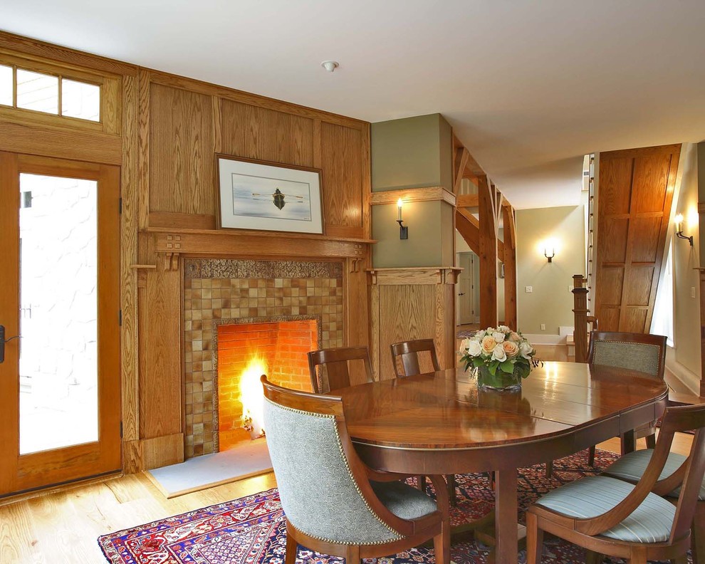 Craftsman Style Fireplace Dining Room Traditional with Adaptive Reuse Additions Area
