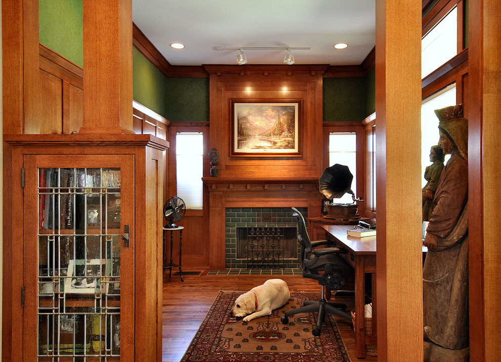 Craftsman Style Fireplace Home Office Craftsman with Board and Batten Built