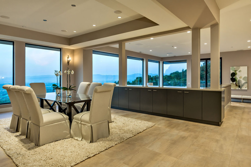 Cream Dining Table Dining Room Modern with Fleetwood Anodized Windows Stained