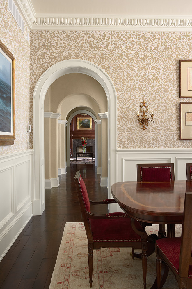 Cream Dining Table Dining Room Traditional with Antiqued Mirror Archways Area