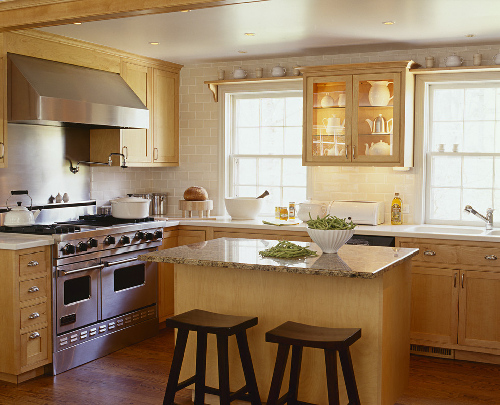 Cream Subway Tile Kitchen Traditional with Bin Pulls Breakfast Bar1