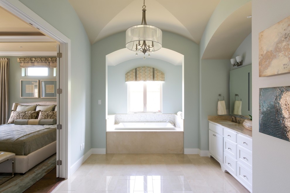 Crema Marfil Marble Tile Bathroom Transitional with Atkins Design Group Barbara1