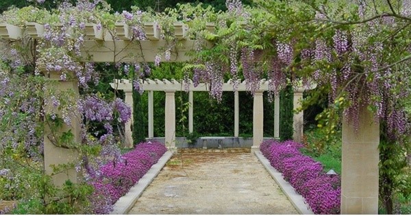 Crema Marfil Tile Landscape Traditional with Arbor Bocce Ball Court