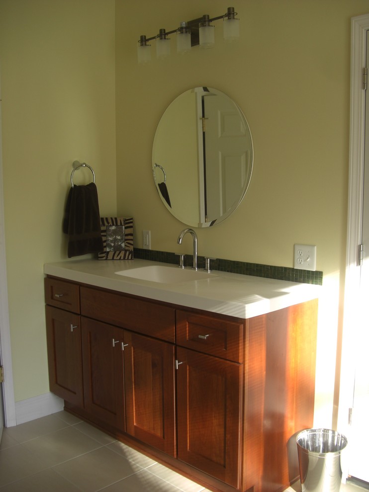 Cultured Marble Countertops Bathroom Contemporary with Cherry Cabinetry Cultured Marble