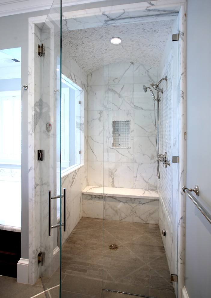 Cultured Marble Shower Pan Bathroom Traditional with Calcuta Oro Marble Carrara