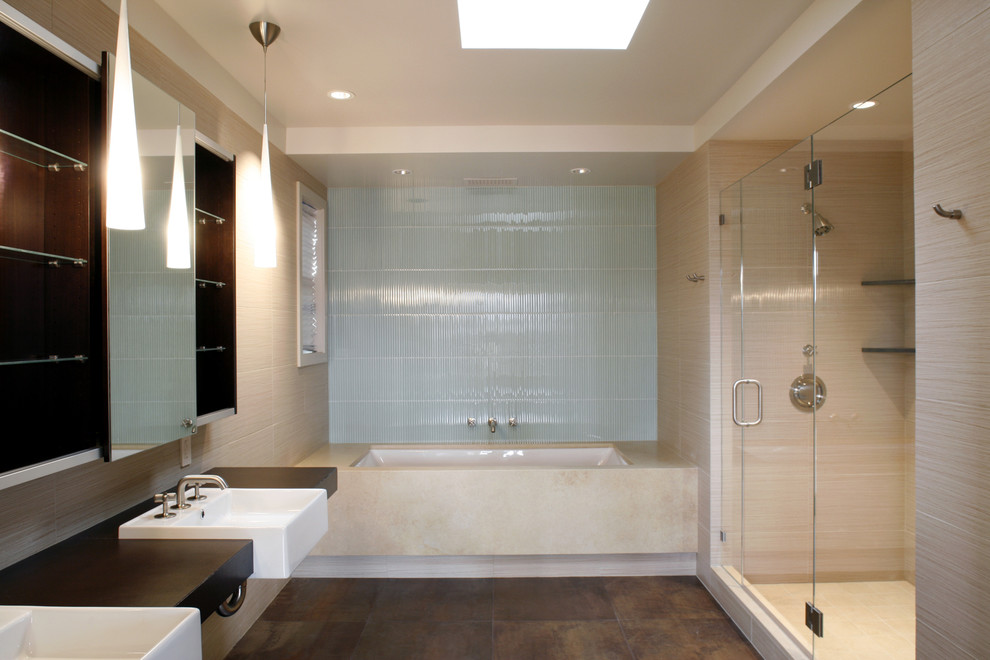 Cultured Marble Tub Bathroom Contemporary with Double Sinks Floating Vanity