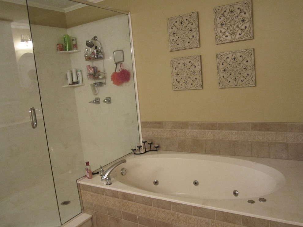 Cultured Marble Tub Bathroom Traditional with Ceramic Tile Tub Splash