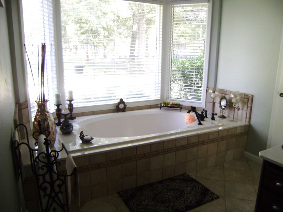 Cultured Marble Vanity Top Bathroom Traditional with Ceramic Tile Framed Mirror1