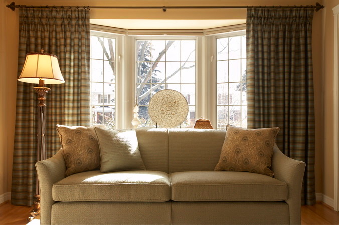 Curtain Rod for Bay Window Living Room Traditional with Blue Chair Blue Sofa