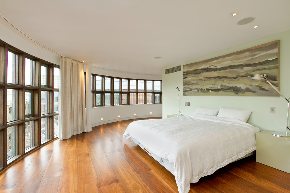 Curtains for Curved Windows Bedroom Contemporary with Artwork Bedside Table Ceiling
