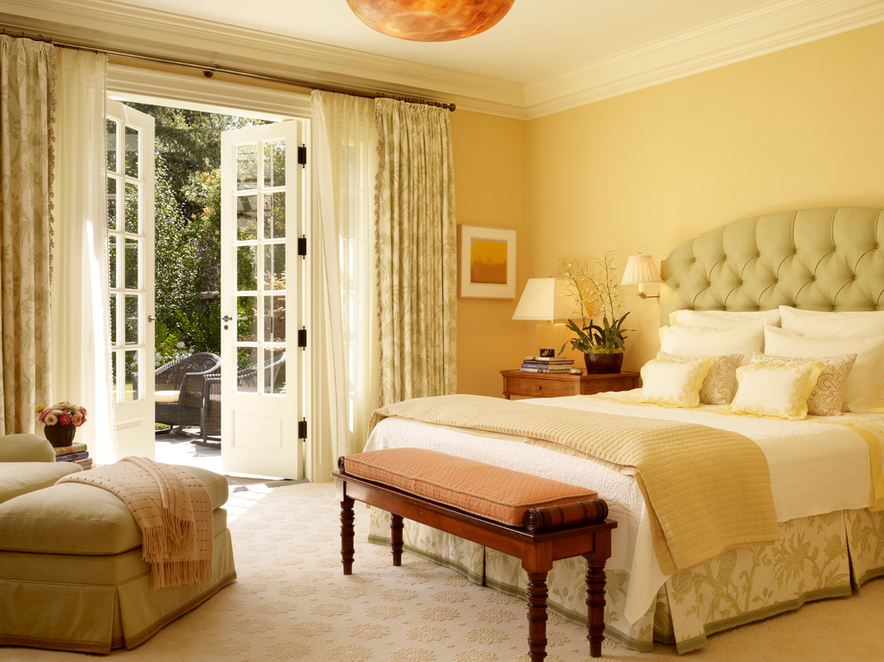Curtains for French Doors Bedroom Traditional with Beige Armchair Beige Bedding