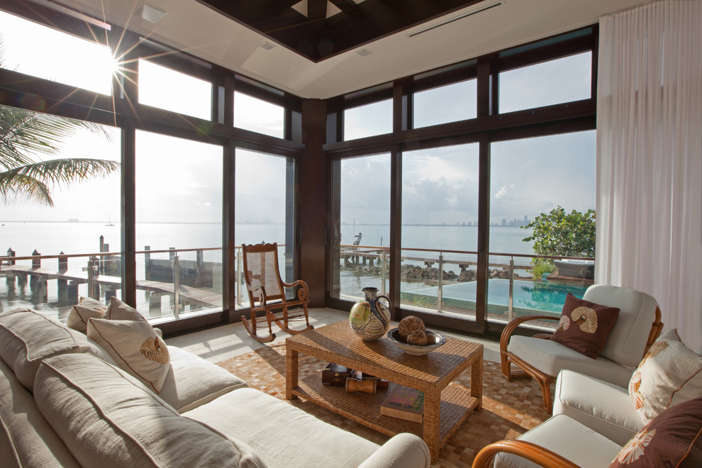 Curtains for Sliding Glass Doors Family Room Tropical with Beige Armchair Beige Sofa