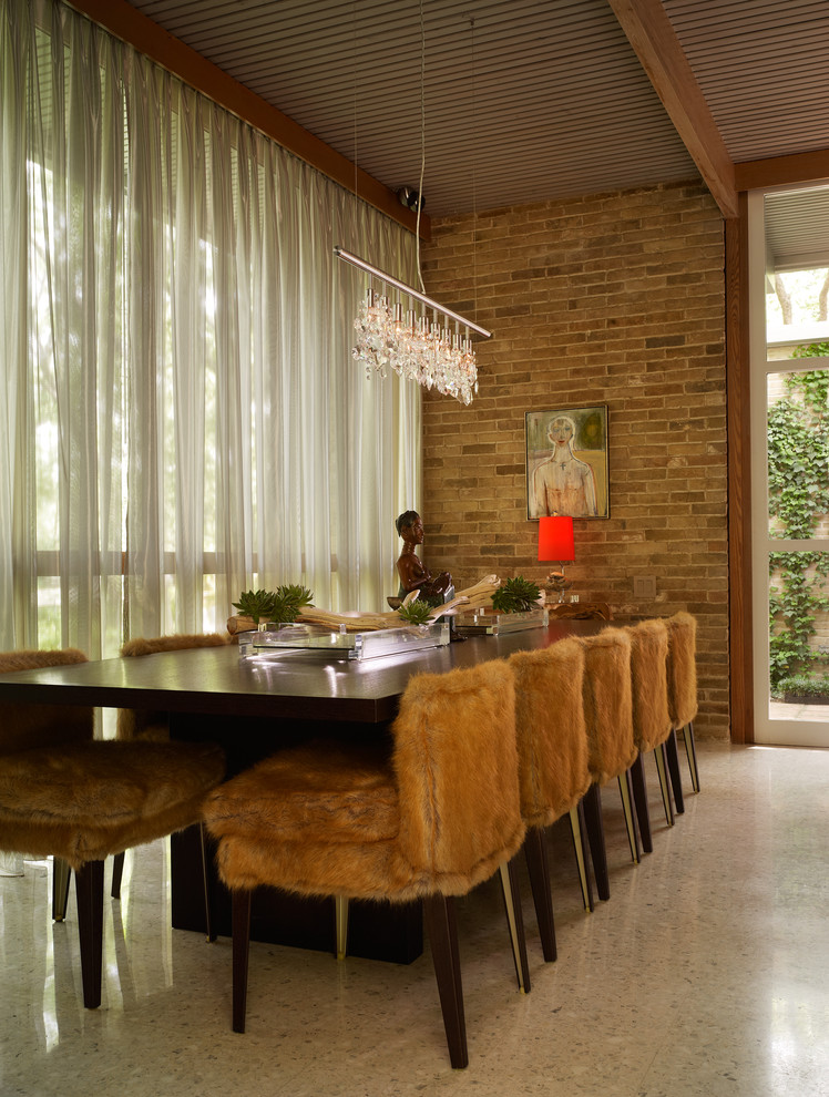 Curtains for Tall Windows Dining Room Midcentury with Aggregate Floor Artwork Brick